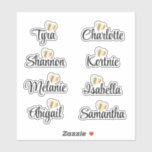 Bridesmaid Names Personalized Decal Vinyl Stickers<br><div class="desc">Elegant and unique script bridesmaid's personalized names with a shiny gold heart vinyl stickers. These can be used for wedding bridesmaids favor gifts, crafts, stationery, scrapbooking and more. If you need to move around or remove the gold heart, click on personalize then the click "Edit this design further" link. You...</div>