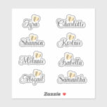 Bridesmaid Names Personalized Decal Vinyl Stickers<br><div class="desc">Elegant and unique script bridesmaid's personalized names with a shiny gold heart vinyl decal stickers. These can be used for wedding bridesmaids favor gifts, crafts, stationery, scrapbooking and more. If you need to move around or remove the gold heart, click on personalize then the click "Edit this design further" link....</div>