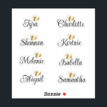 Bridesmaid Names Personalized Decal Vinyl Stickers<br><div class="desc">Elegant and unique script bridesmaid's personalized names with a shiny gold heart vinyl decal stickers. These can be used for wedding bridesmaids favor gifts, crafts, stationery, scrapbooking and more. If you need to move around or remove the gold heart, click on personalize then the click "Edit this design further" link....</div>