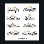 Bridesmaid Names Personalized Vinyl Decal Sticker<br><div class="desc">Elegant and unique script bridesmaid's personalized names with a shiny gold heart vinyl stickers. These can be used for wedding bridesmaids favor gifts, crafts, stationery, scrapbooking and more. If you need to move around or remove the gold heart, click on personalize then the click "Edit using design tool" link. You...</div>