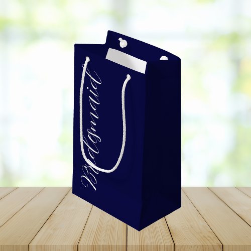 Bridesmaid Navy Blue Stylized Script Small Gift Bag