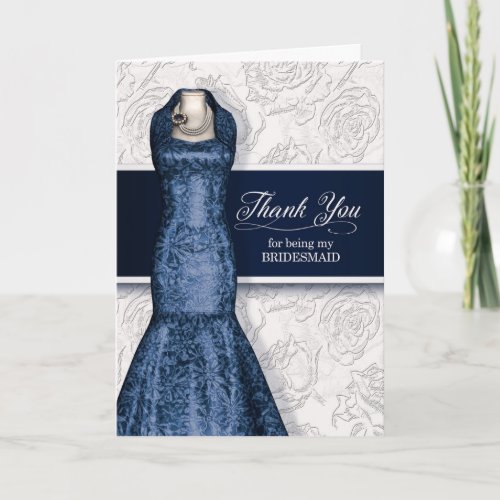 Bridesmaid Navy Blue Thank You Card