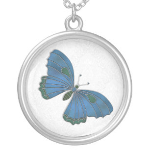 Bridesmaid Necklace Butterfly Brocade blue