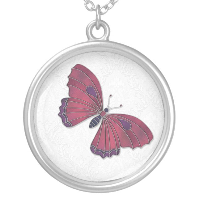 Bridesmaid Necklace Butterfly Brocade red (Front)
