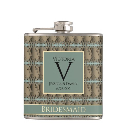 Bridesmaid Old GoldTeal Golden Wedding Flask