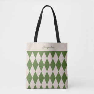 Bridesmaid Old Money Green + Beige Diamond Checker Tote Bag