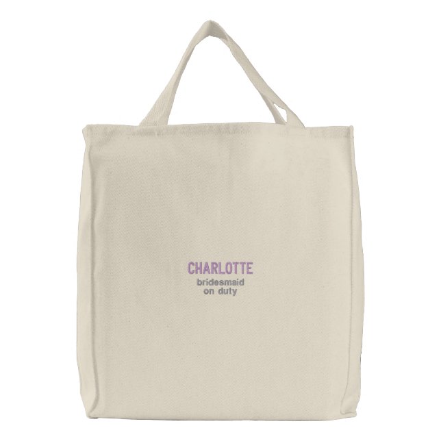 Bridesmaid on duty purple embroidered tote bag (Front)