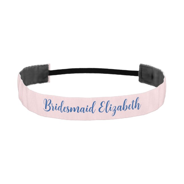Bridesmaid Pale Pink and Blue Cursive Script Name  Athletic Headband (Front)