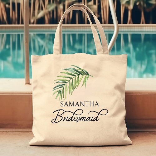 Bridesmaid Palm Leaf Personalized Bridal Party Tote Bag