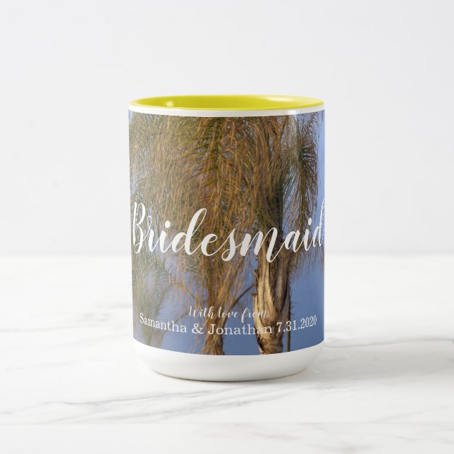 Bridesmaid Palm Trees Personalized Mugs (Center)