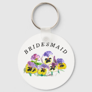Bridesmaid Pansies Floral Vintage Girly Wedding Keychain
