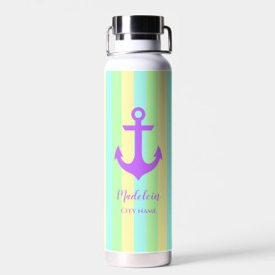 Bridesmaid Pastel Color Stripes Nautical Chic Water Bottle