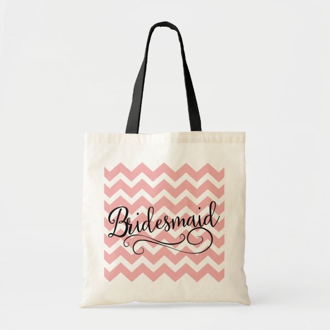 Bridesmaid Pastel Pink Chevron Tote Bag (Front)