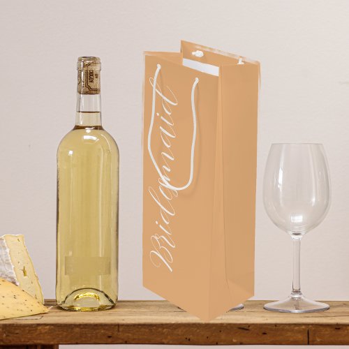 Bridesmaid Peach Stylized Script Wine Gift Bag