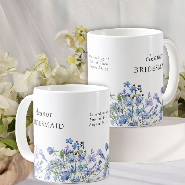 Bridesmaid Periwinkle Wildflower Elegant Floral Coffee Mug (Wedding Party keepsake mugs from my Lilac + Periwinkle Wildflower Wedding Collection)