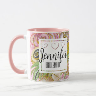 Bridesmaid Personalied Rose Gold Chic Floral Mug
