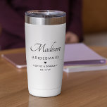 Bridesmaid Personalised Name Wedding Party Insulated Tumbler<br><div class="desc">Bridesmaid Personalised Name Wedding Party Insulated Tumbler features your bridesmaid's name with the bridal couple's names and wedding date accented with a small love heart. Custom made for your bridesmaids. Designed by ©2024 Evco Studio www.zazzle.com/store/evcostudio</div>
