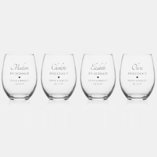 Bridesmaid Personalised Name Wedding Party Stemless Wine Glass