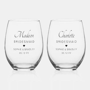 Bridesmaid Personalised Name Wedding Party Stemless Wine Glass