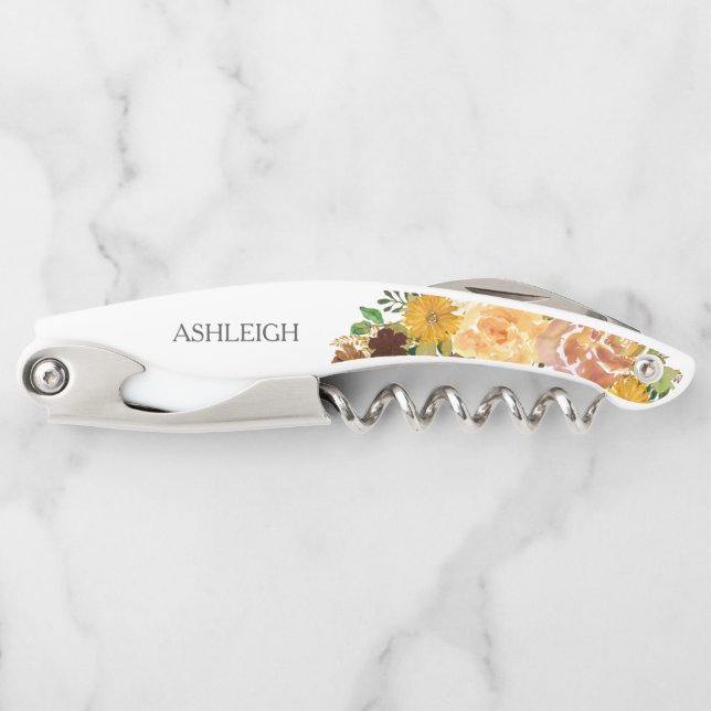 Bridesmaid Personalized Autumn Garden Waiter's Corkscrew (Front)