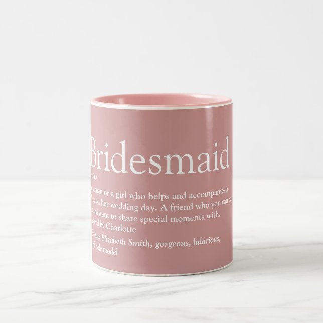 Bridesmaid Personalized Definition Favor Pink Two-Tone Coffee Mug (Center)