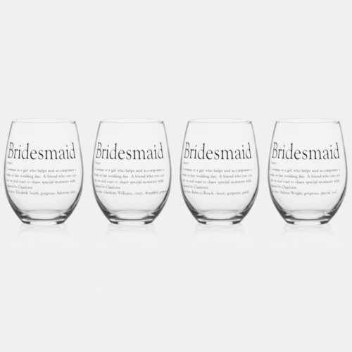 Bridesmaid Personalized Definition Favor Stemless Wine Glass