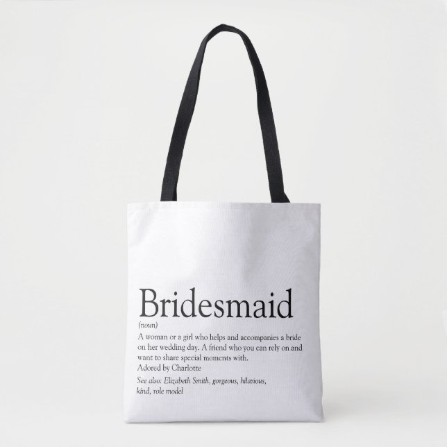 Bridesmaid Personalized Definition Wedding Favor Tote Bag (Front)