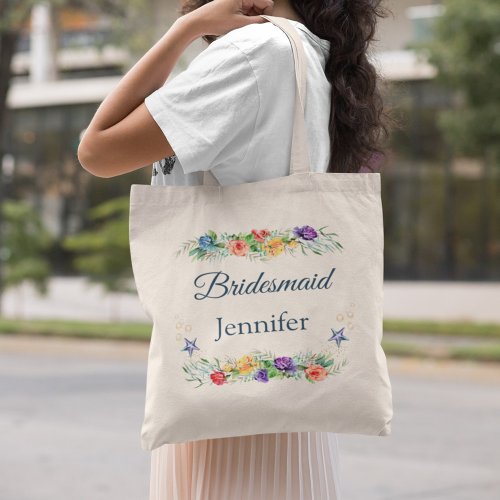 Bridesmaid Personalized Floral Beach Wedding Tote Bag