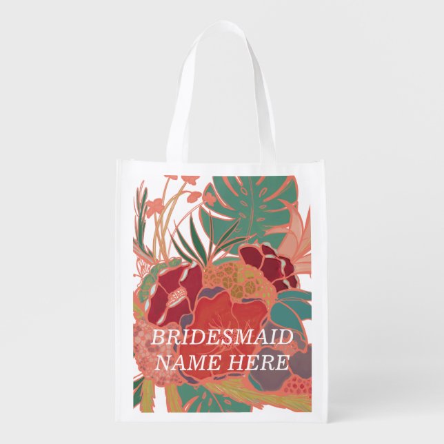 Bridesmaid Personalized Floral Reusable Bag (Front)