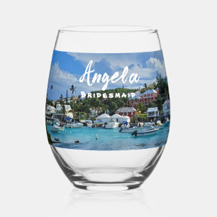 Bridesmaid Personalized Island Life Stemless Wine Glass
