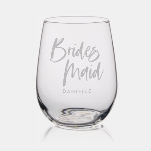 Bridesmaid Personalized Script Name Engraved Stemless Wine Glass