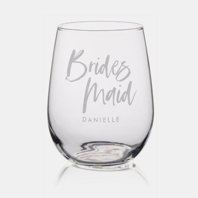 Bridesmaid Personalized Script Name Engraved Stemless Wine Glass (Glassware)