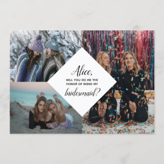 Bridesmaid Photo Proposal Diamond Collage Modern Invitation