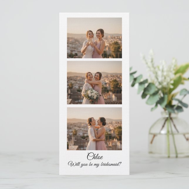 Bridesmaid Photo Strip 3 Photo Proposal Card (Standing Front)
