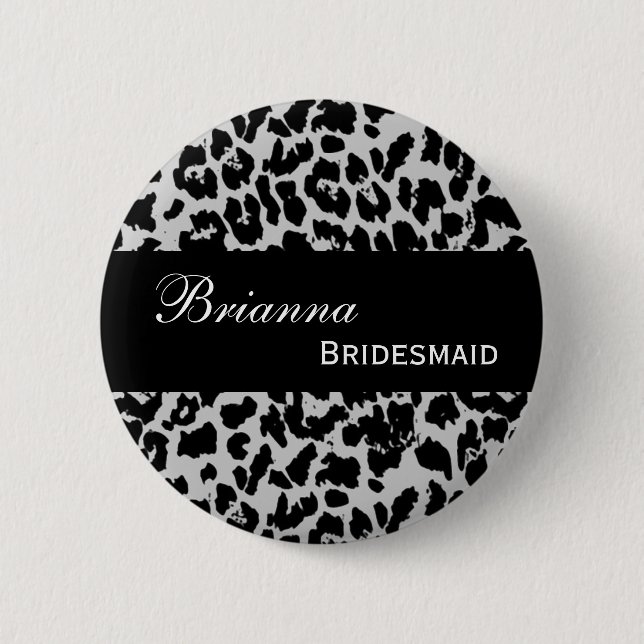 BRIDESMAID Pin Button Gray Leopard V207A6 (Front)