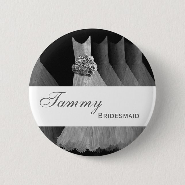 BRIDESMAID Pin Button Silver Gray Gowns M403 (Front)