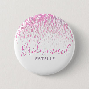 Bridesmaid pink abstract art wedding pin button