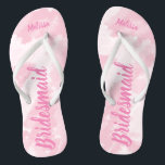 Bridesmaid Pink Abstract Beach Wedding Flip Flops<br><div class="desc">Bridesmaid pink and white abstract beach wedding flip flops. Gentle pink and white abstract sky pattern. Stylish gentle flip flop shoes for woman. Modern and trendy typography -  personalize the shoes with your name. You can change or erase any text. Perfect for your beach wedding.</div>