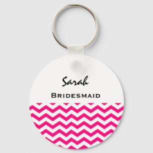 Bridesmaid Pink and White Chevrons V05 Keychain