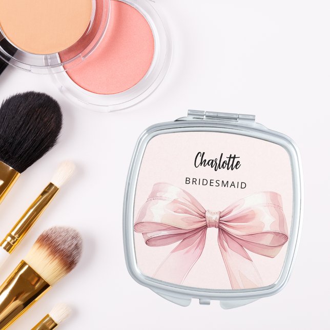 Bridesmaid pink bow elegant compact mirror (Creator Uploaded)