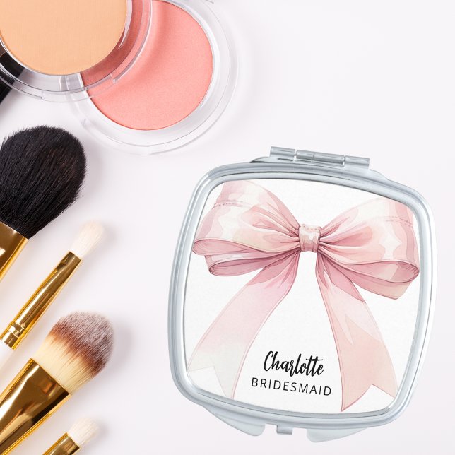 Bridesmaid pink bow elegant compact mirror (Creator Uploaded)