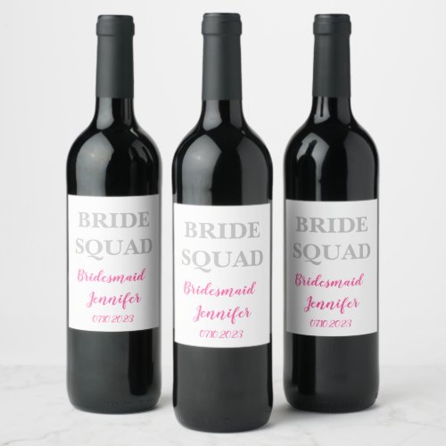 Bridesmaid Pink Custom Name Wedding Bachelorette Wine Label