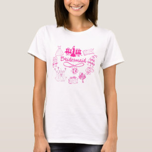 BRIDESMAID Pink Doodle Sketch Wedding Images T-Shirt