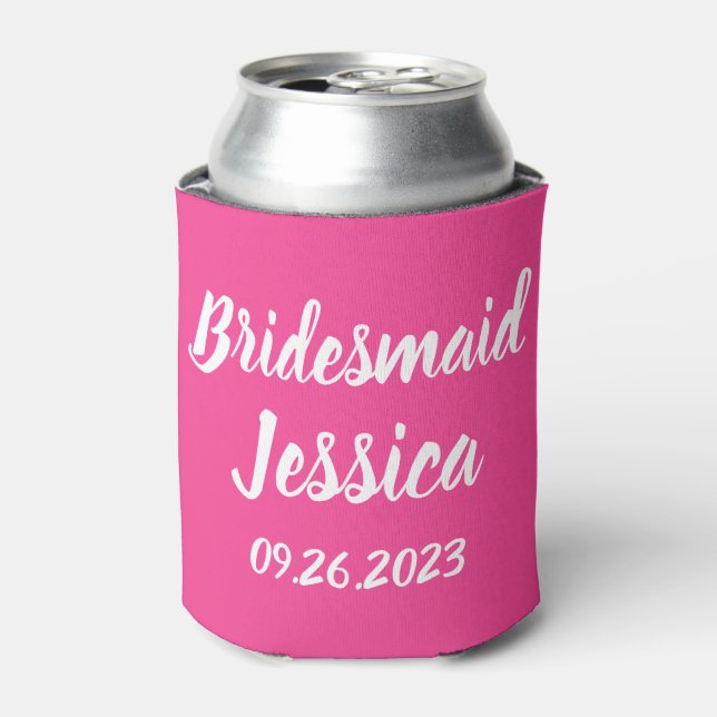 Bridesmaid Pink Elegant Script Gifts Weddings Can Cooler (Can Front)