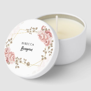 Bridesmaid Pink Floral Watercolor Wedding Mini Candle Favors