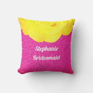 Bridesmaid Pink Glitter Wedding Floral Yellow Rose Outdoor Pillow