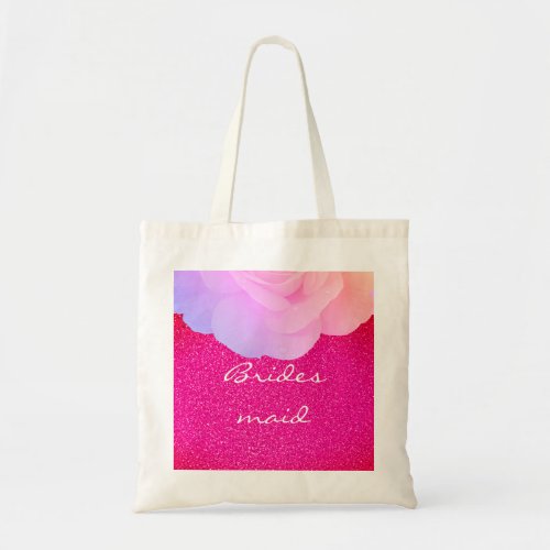 Bridesmaid Pink Glittery Rose Gold Wedding Floral Tote Bag
