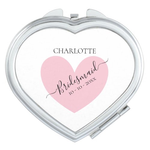 Bridesmaid Pink Heart Bridal Party Personalized Compact Mirror