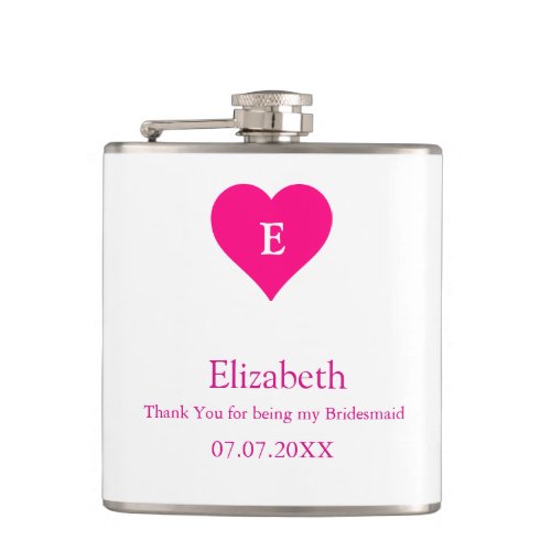 Bridesmaid Pink Heart Custom Gift Hip Flask