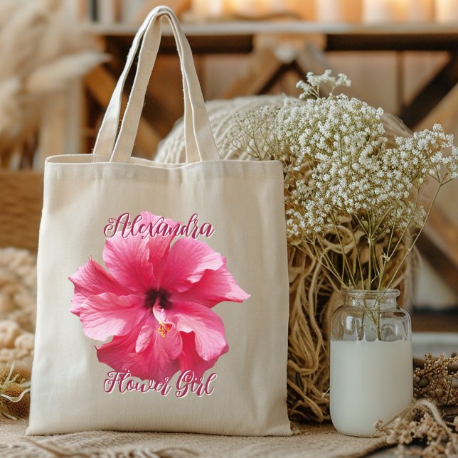 Bridesmaid Pink Hibiscus Personalized Tote Bag (Creator Uploaded)